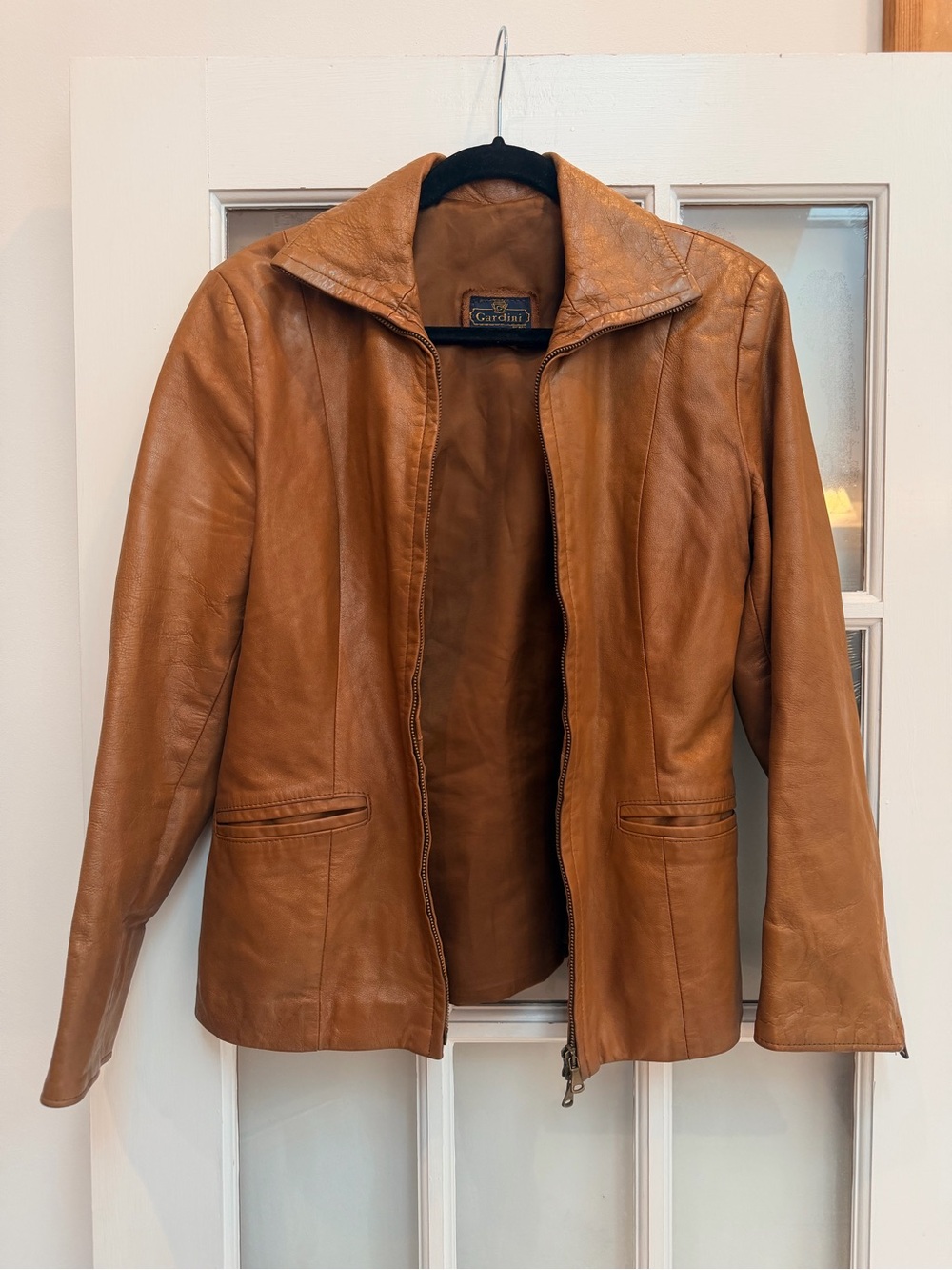 Vintage Gardini 70’s Made in Italy Chestnut Brown Leather Zip Moto Jacket Size M